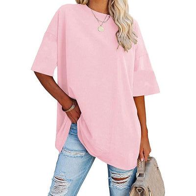 Zoe – Lockere kurzärmlige Rundhals-Bluse mit Drop-Shoulder-Ärmeln