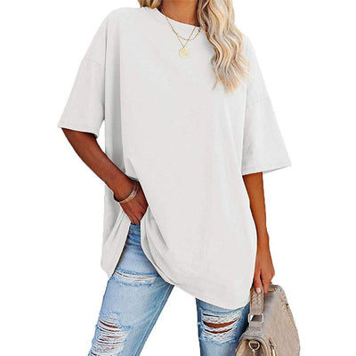 Zoe – Lockere kurzärmlige Rundhals-Bluse mit Drop-Shoulder-Ärmeln