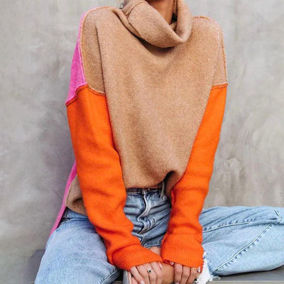 Rollkragenpullover im Farbblock-Design für Damen