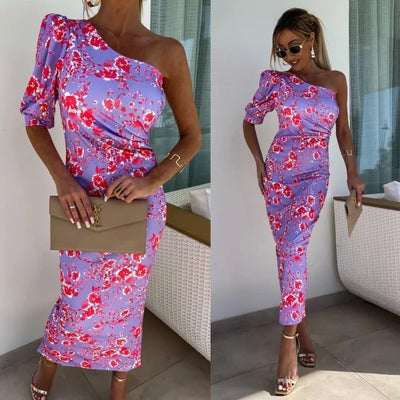 Zoe – Schickes Kleid mit schrägem Schulterdesign