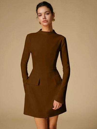Sabina - Minimalistisches einfarbiges Kleid mit Rundhalsausschnitt