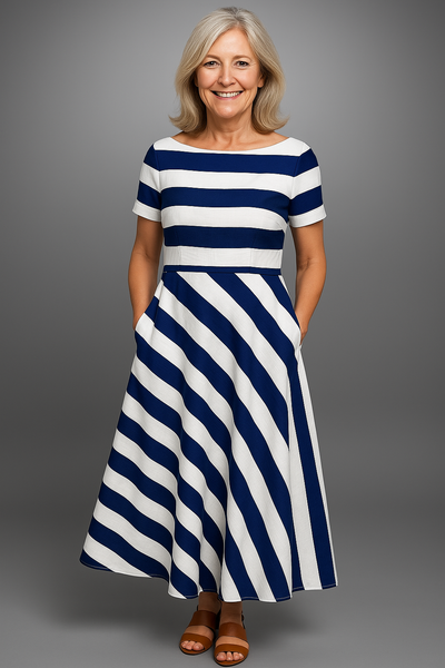 Adelheid©️ | Handgemachtes langes gestreiftes Kleid