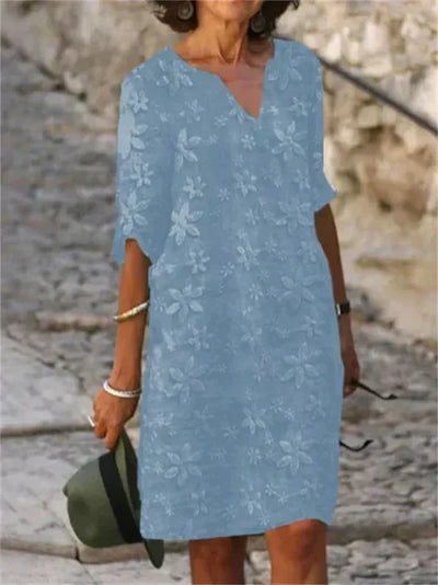 Lola - sommerkleid aus baumwolle und leinen mit blumendruck