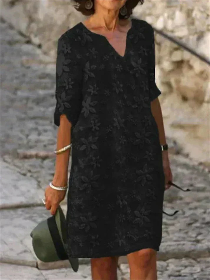 Lola - sommerkleid aus baumwolle und leinen mit blumendruck