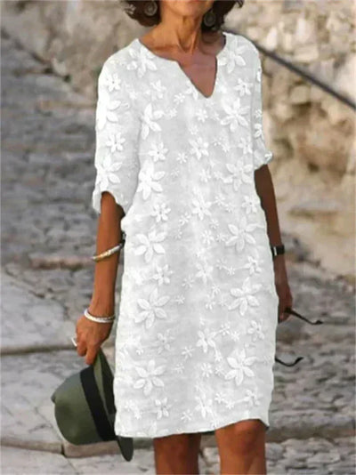 Lola - sommerkleid aus baumwolle und leinen mit blumendruck