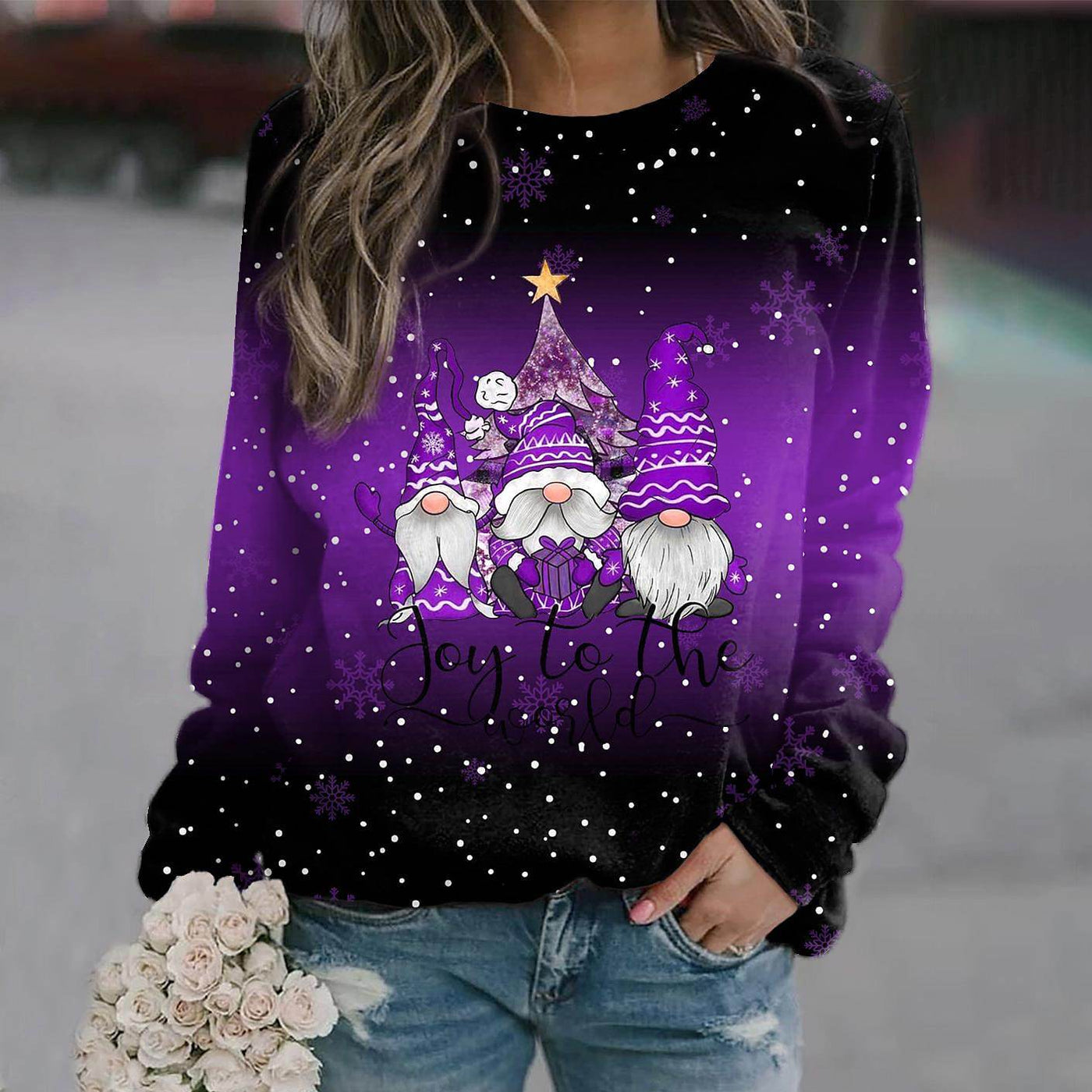 Zwergenbedruckter Pullover für Damen
