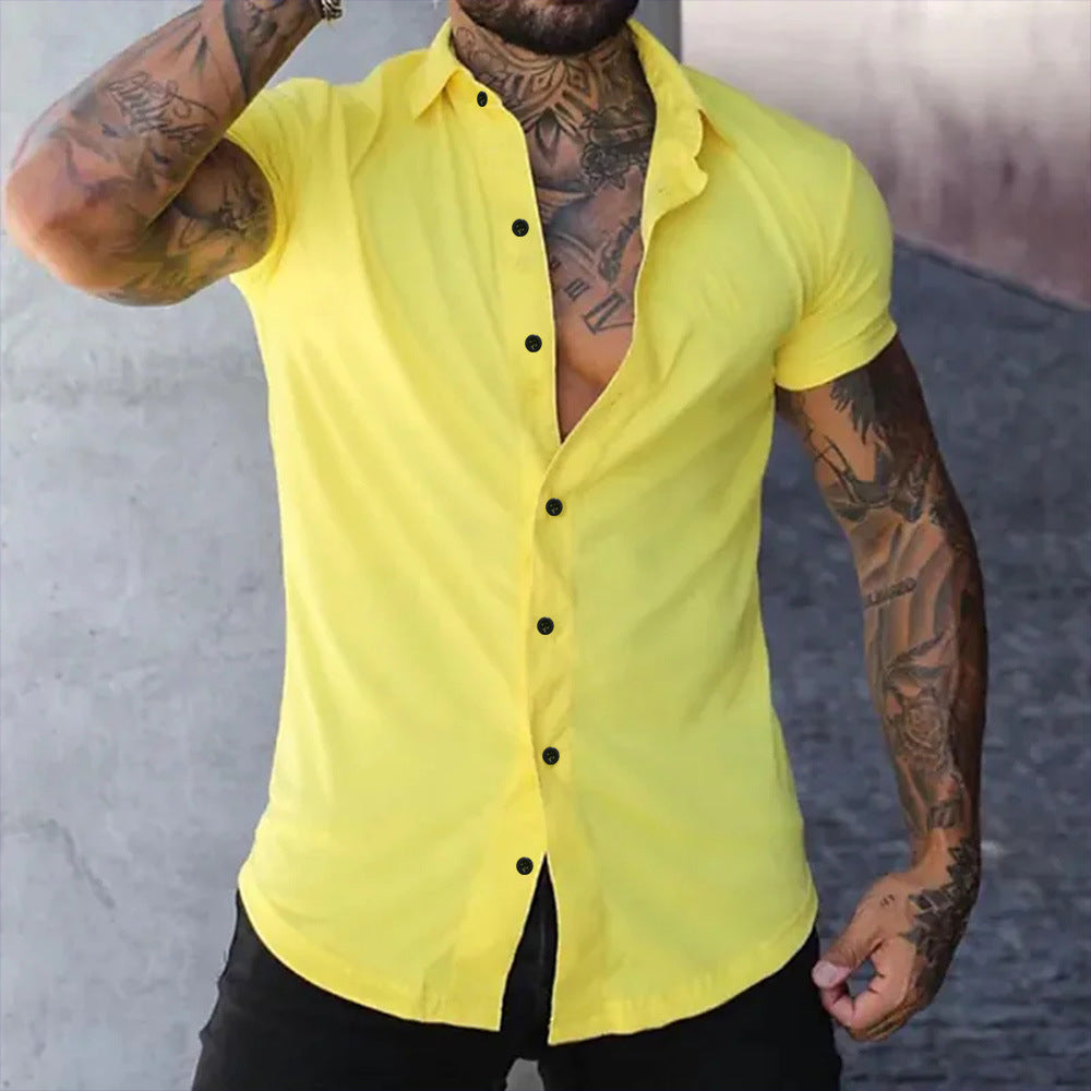 Fyn - Herren Slim Fit Kurzarm einfarbig Fitness Shirt