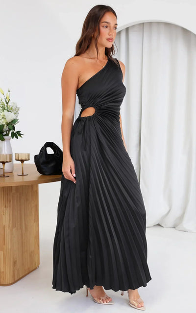 Adiana - Ein-Schulter Plissiertes Midi-Kleid