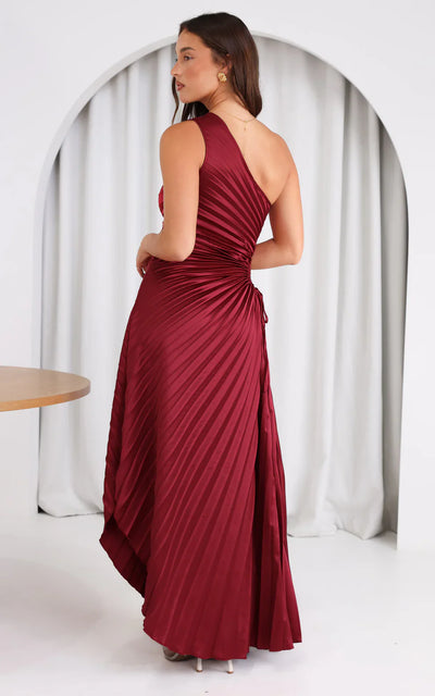 Adiana - Ein-Schulter Plissiertes Midi-Kleid