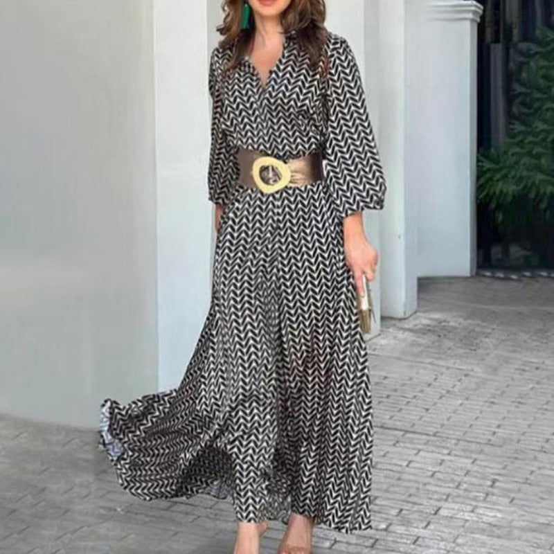 Aeliana - Sexy Boho Print Vintage Stil Maxi Hemdkleid