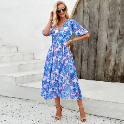 Alet - midikleid mit puffärmeln und blumenprint