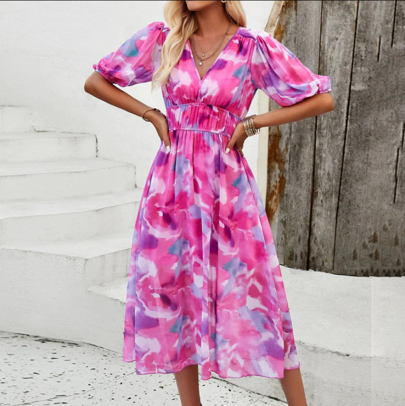 Alet - midikleid mit puffärmeln und blumenprint