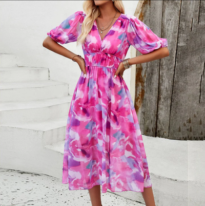 Alet - midikleid mit puffärmeln und blumenprint