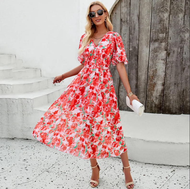 Alet - midikleid mit puffärmeln und blumenprint