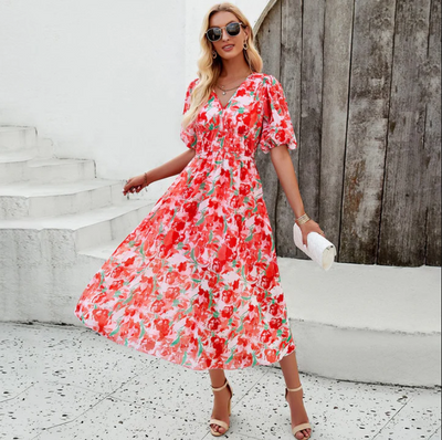 Alet - midikleid mit puffärmeln und blumenprint