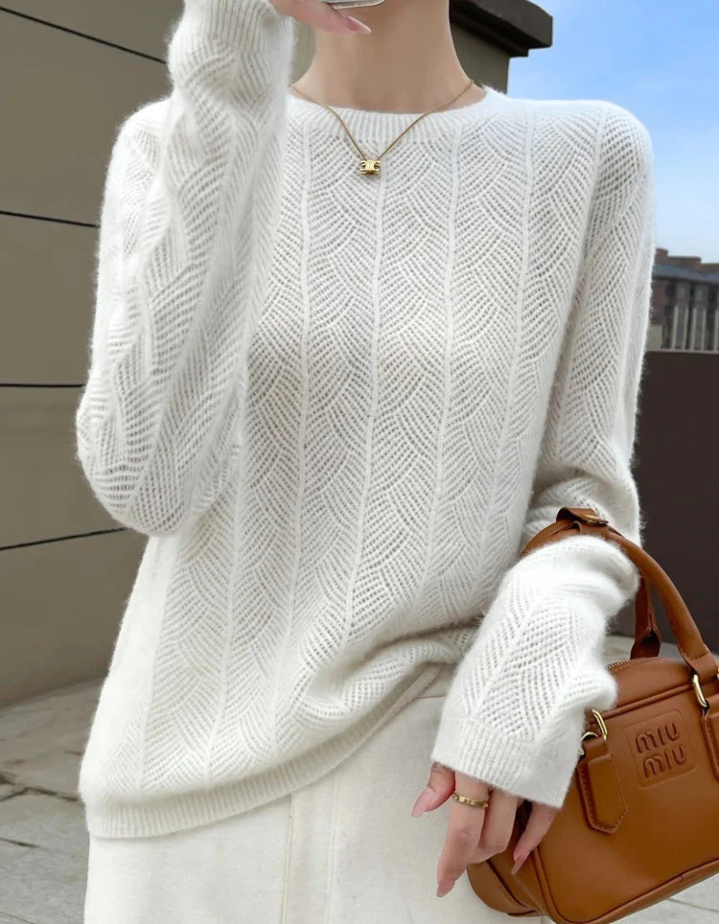 Wanda | Damen Ausgefallene Pullover | Weiß