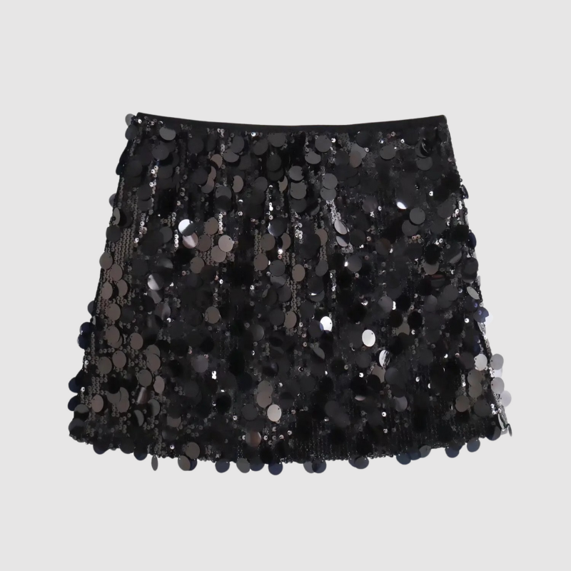 Kathy | Damen Pailletten Rock Silber | Kurz