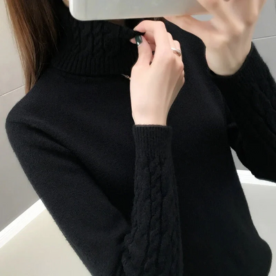 Lavinia | Damen Rollkragenpullover Schwarz | Warm