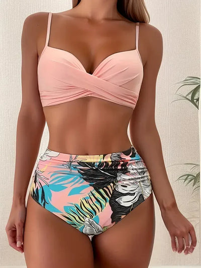 Navy - dunkelblauer bikini mit hoher taille und push-up