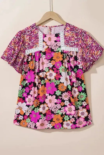 Zynelle | Spitze Blumenbluse in Rosenrot