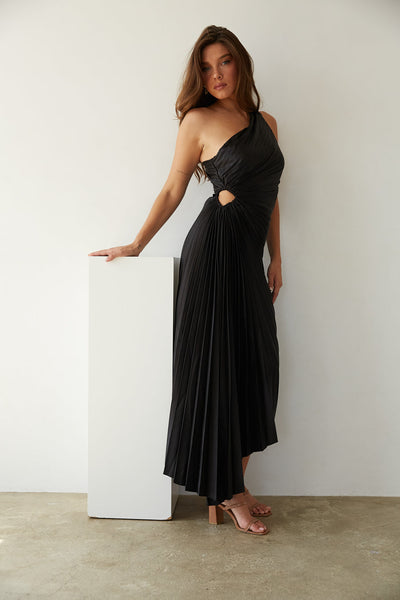 Adiana - Ein-Schulter Plissiertes Midi-Kleid